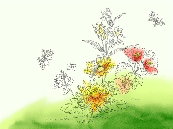 절묘한 잉크 꽃 배경 화면 #6