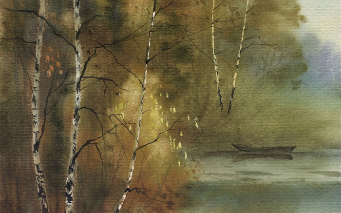 Watercolor landscape hand-painted wallpaper (1) #15