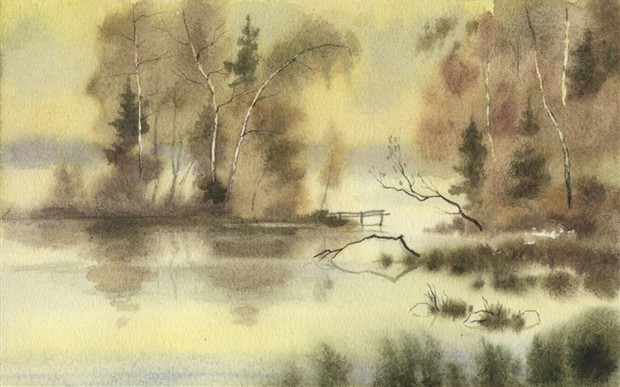 Watercolor landscape hand-painted wallpaper (1) #18