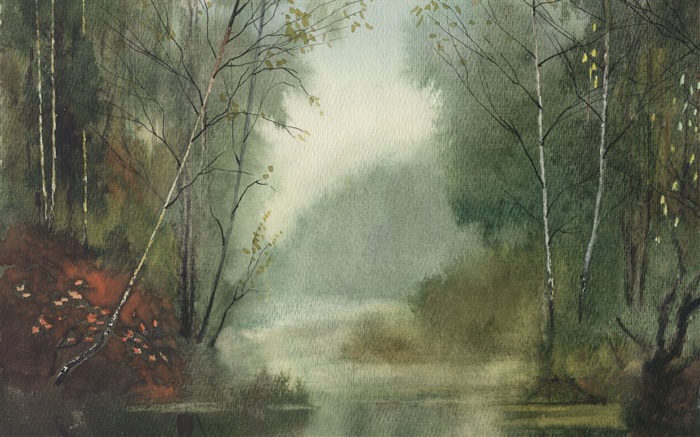 Watercolor landscape hand-painted wallpaper (1) #20