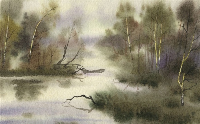 Watercolor landscape hand-painted wallpaper (2) #1