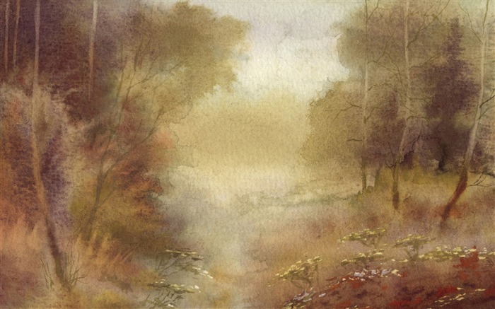 Watercolor landscape hand-painted wallpaper (2) #4