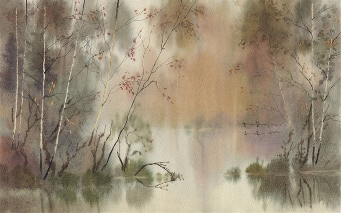 Watercolor landscape hand-painted wallpaper (2) #18
