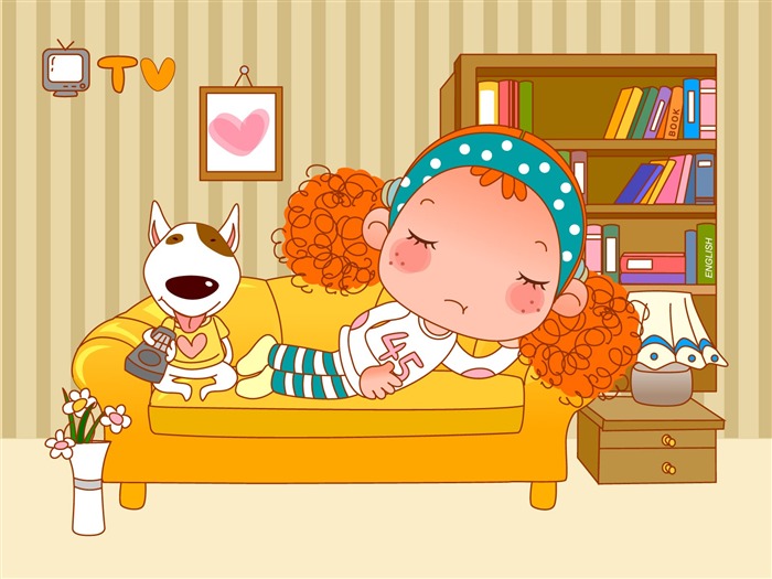Vector girl and dog wallpapers #7