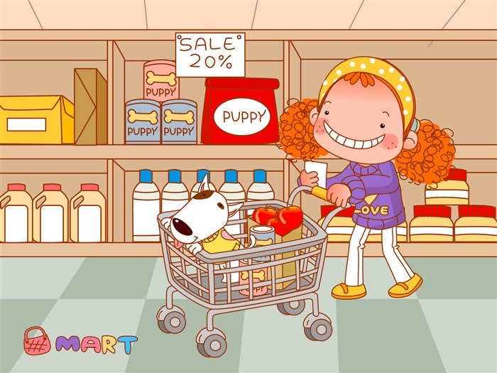 Vector girl and dog wallpapers #14