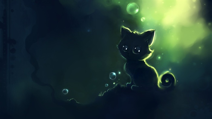 Apofiss 작은 검은 고양이 벽지 수채화 삽화 #7