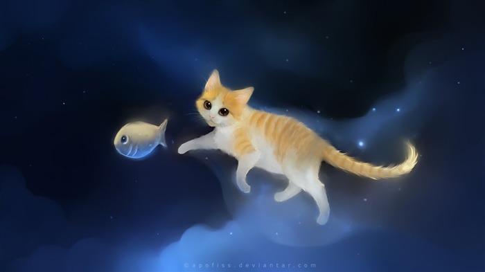 Apofiss小さな黒い猫の壁紙の水彩イラスト #17