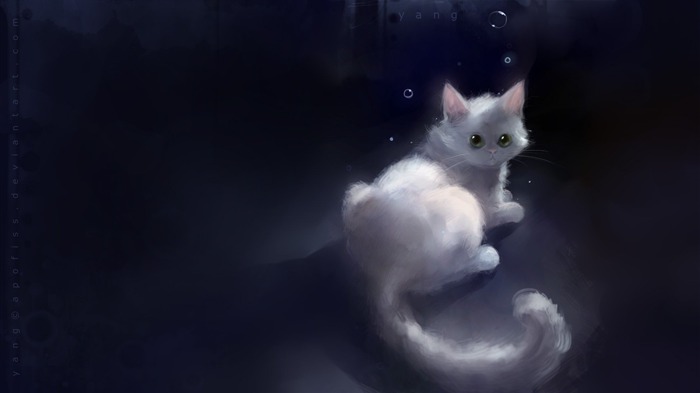 Apofiss pequeño gato negro papel pintado acuarelas #20