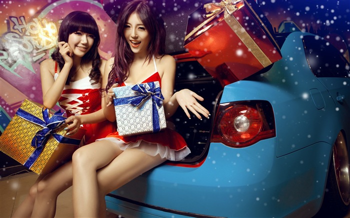 New Year festive red dress beautiful car models HD wallpapers #10