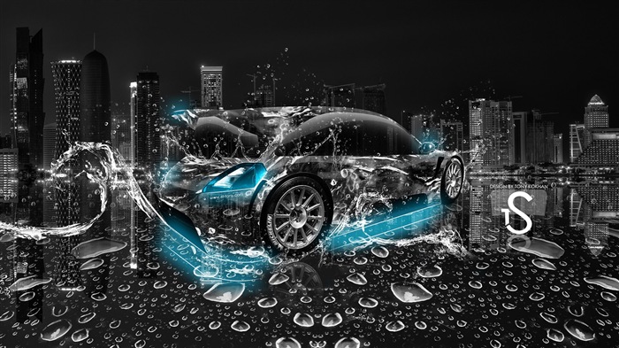 Water drops splash, beautiful car creative design wallpaper #11