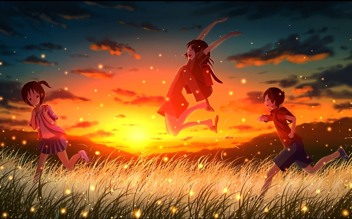 반딧불 여름 아름다운 애니메이션 배경 화면 #1