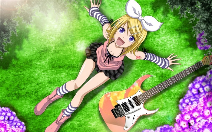 음악 기타 애니메이션 소녀 HD 배경 화면 #15