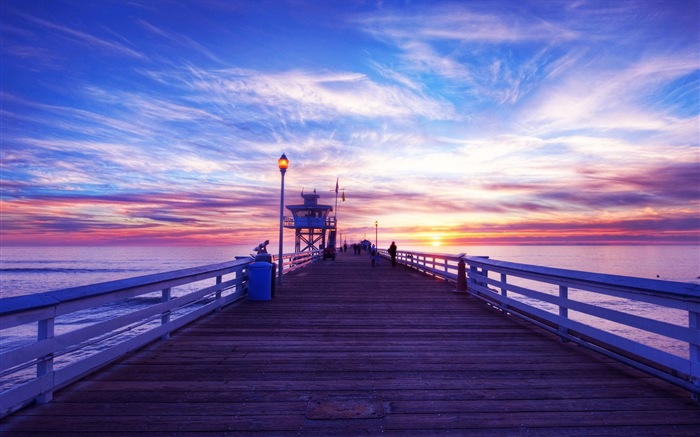 Costa del muelle al atardecer paisaje HD wallpaper #1