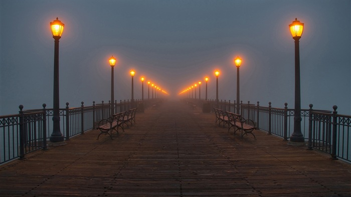 Coast pier at dusk scenery HD wallpaper #10