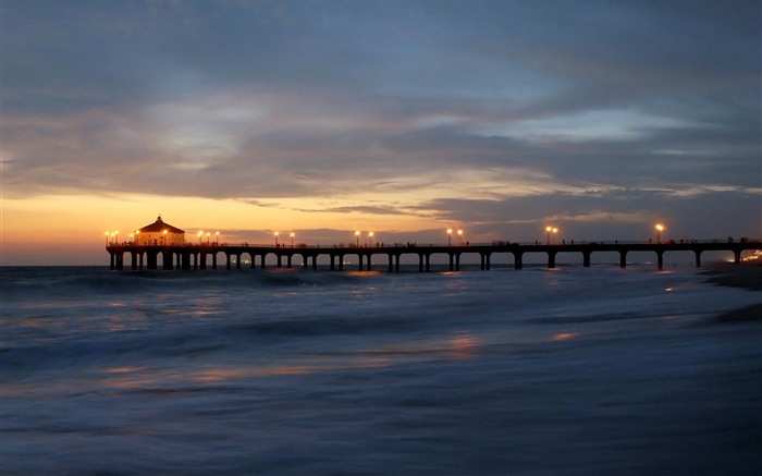 Coast Pier in der Dämmerung Landschaft HD Wallpaper #12