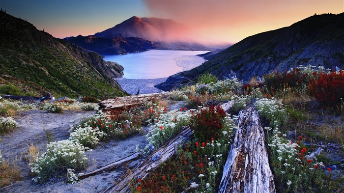 Volcanique paysage de lac fonds d'écran HD #10