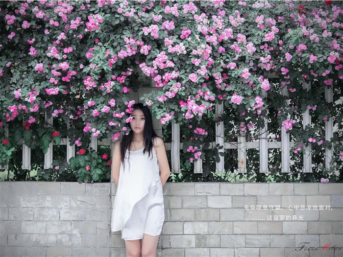 장미 꽃의 HD 배경 화면과 함께 아름 다운 소녀 #7