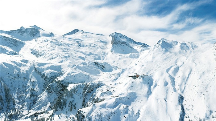 冬天的雪景，山，湖，树木，道路 高清壁纸13