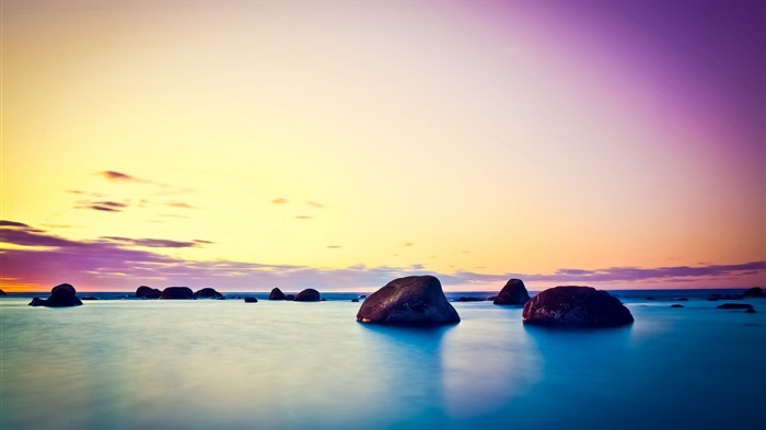 夕陽，藍天，大海，自然風景高清壁紙 #8