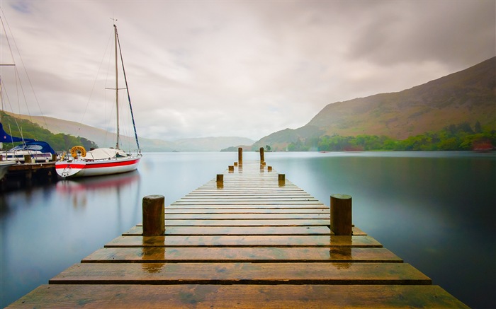 Lake and boardwalk dusk views HD wallpapers #6