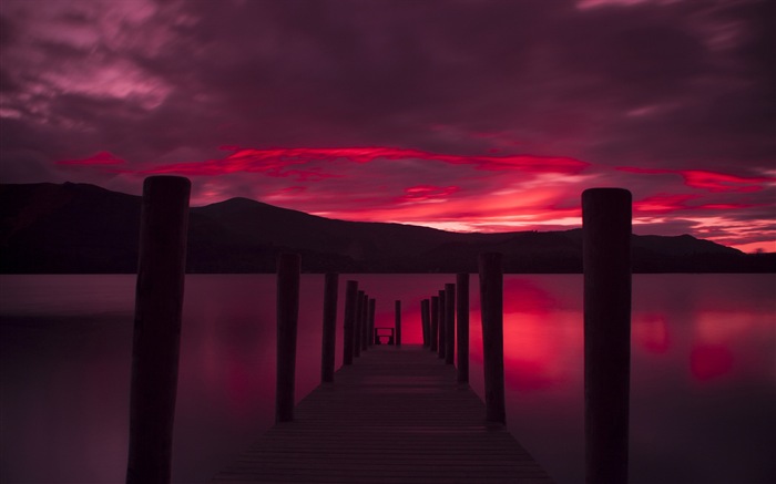 Lake and boardwalk dusk views HD wallpapers #8