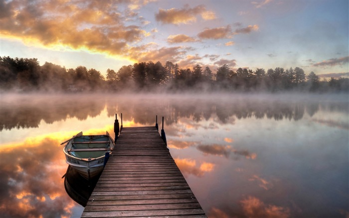 Lake a Boardwalk výhled soumraku HD tapety na plochu #15