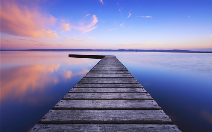 Lake and boardwalk dusk views HD wallpapers #17