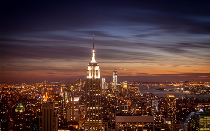 Empire State Building in New York, city night HD wallpapers #13
