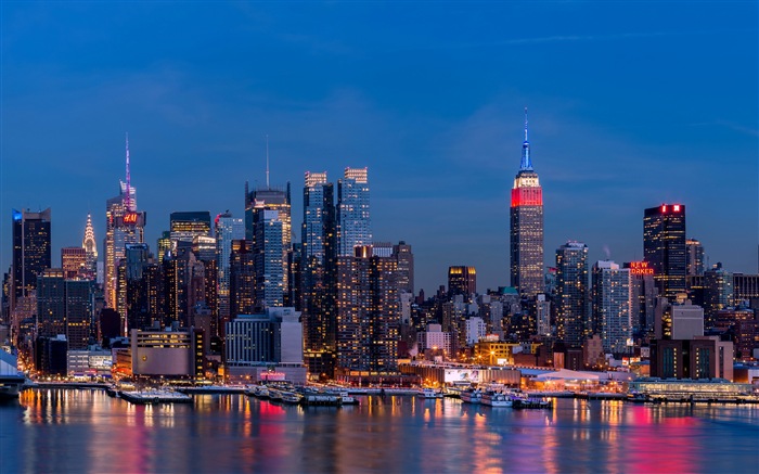 Empire State Building in New York, city night HD wallpapers #20