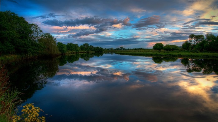 Les arbres, les montagnes, l'eau, lever et coucher du paysage de nature, fonds d'écran HD #8