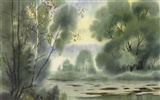 Watercolor landscape hand-painted wallpaper (1) #14