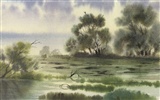 Watercolor landscape hand-painted wallpaper (1) #19