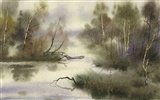 Watercolor landscape hand-painted wallpaper (2)