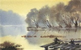 Watercolor landscape hand-painted wallpaper (2) #16