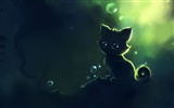 Apofiss small black cat wallpaper watercolor illustrations #7