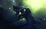 Apofiss malá černá kočka tapety akvarel ilustrací #12