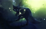 Apofiss small black cat wallpaper watercolor illustrations #12