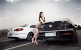 Beautiful leopard dress girl with Volkswagen sports car wallpapers #7