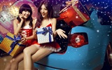 New Year festive red dress beautiful car models HD wallpapers #10