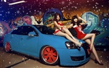 New Year festive red dress beautiful car models HD wallpapers #11