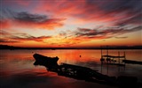 Coast pier at dusk scenery HD wallpaper #2