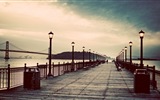 Coast pier at dusk scenery HD wallpaper #4