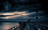 Coast pier at dusk scenery HD wallpaper #6