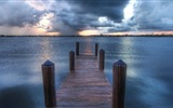 Coast pier at dusk scenery HD wallpaper #7