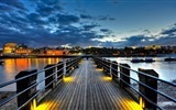 Coast pier at dusk scenery HD wallpaper #8