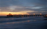 Coast pier at dusk scenery HD wallpaper #12