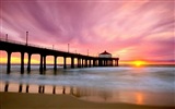 Costa del muelle al atardecer paisaje HD wallpaper #14