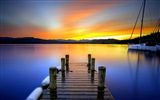 Coast pier at dusk scenery HD wallpaper #15