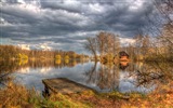 Lake et promenade au crépuscule vues fonds d'écran HD #7