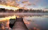 Lake et promenade au crépuscule vues fonds d'écran HD #15